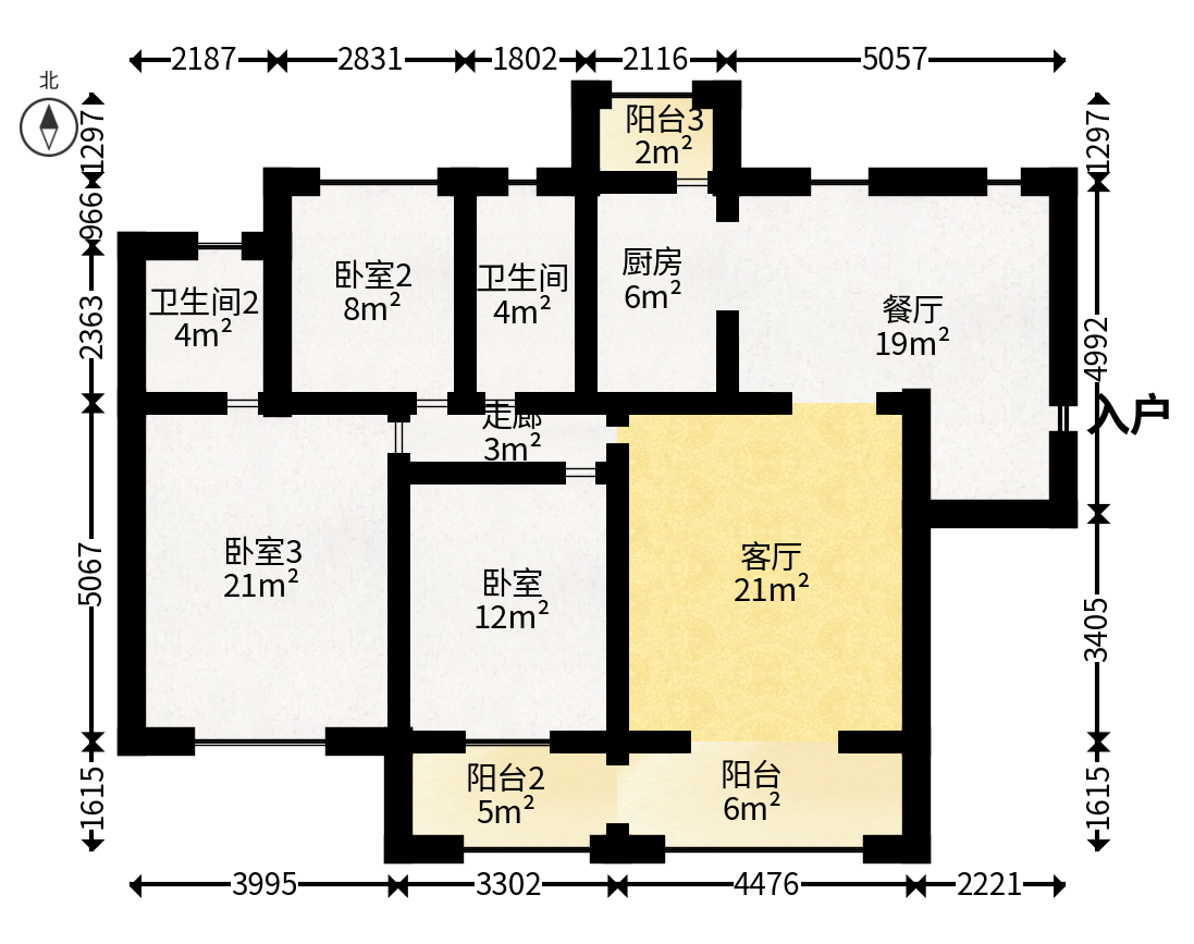 辉煌国际城一期  3室2厅2卫   100.00万户型图