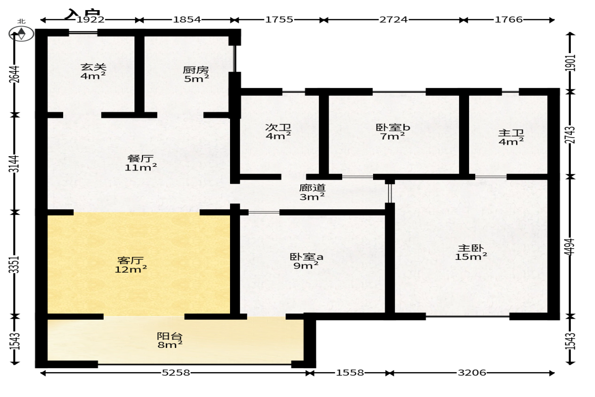 旭辉铂宸府  3室2厅2卫   128.00万户型图