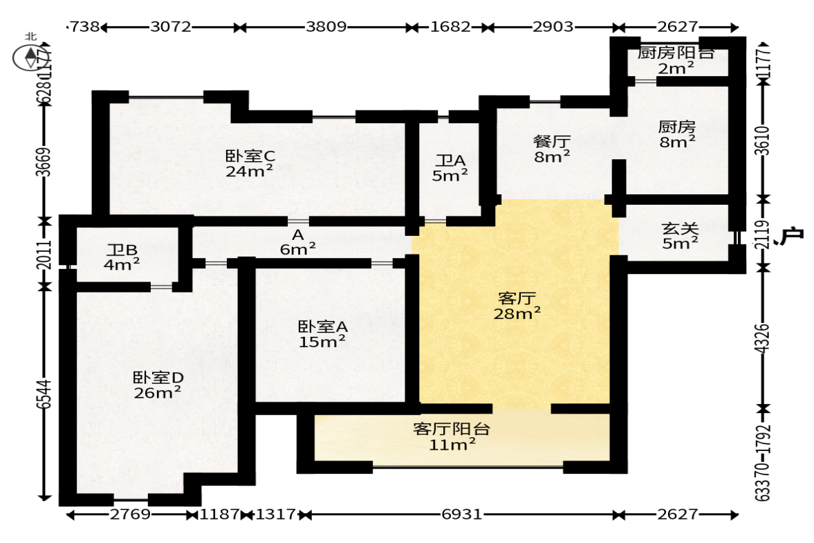 八方小区B区  4室2厅2卫   592.00万户型图