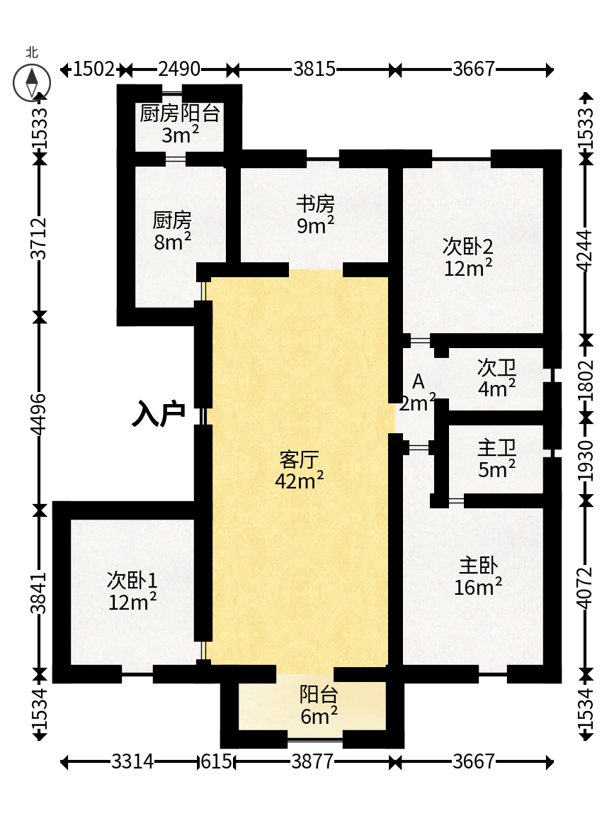 绿地海外滩二期  4室2厅2卫   103.80万户型图
