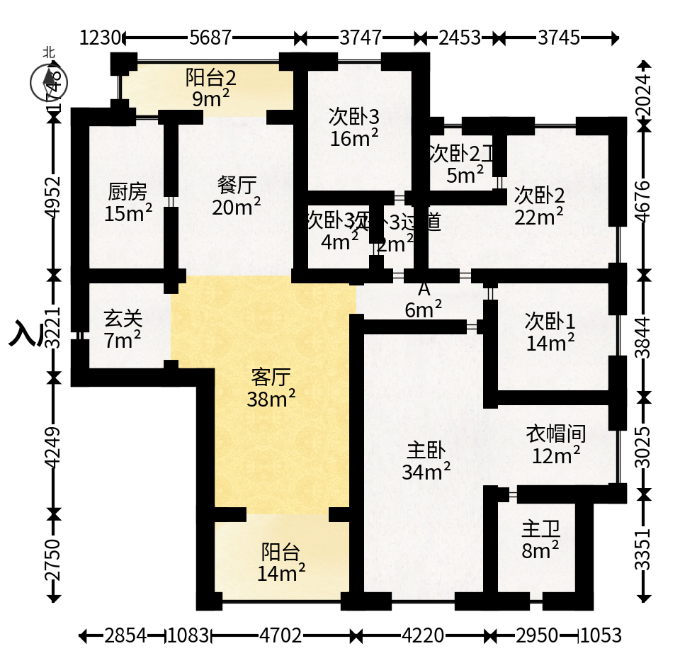 湘江壹号一二三期（创远湘江壹号）  5室2厅3卫   338.00万户型图