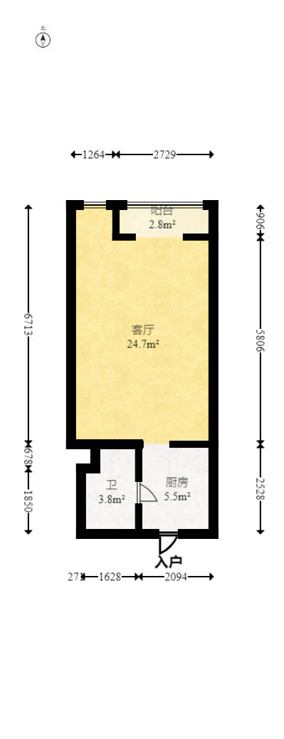 北辰三角洲E4区  1室1厅1卫   48.00万户型图