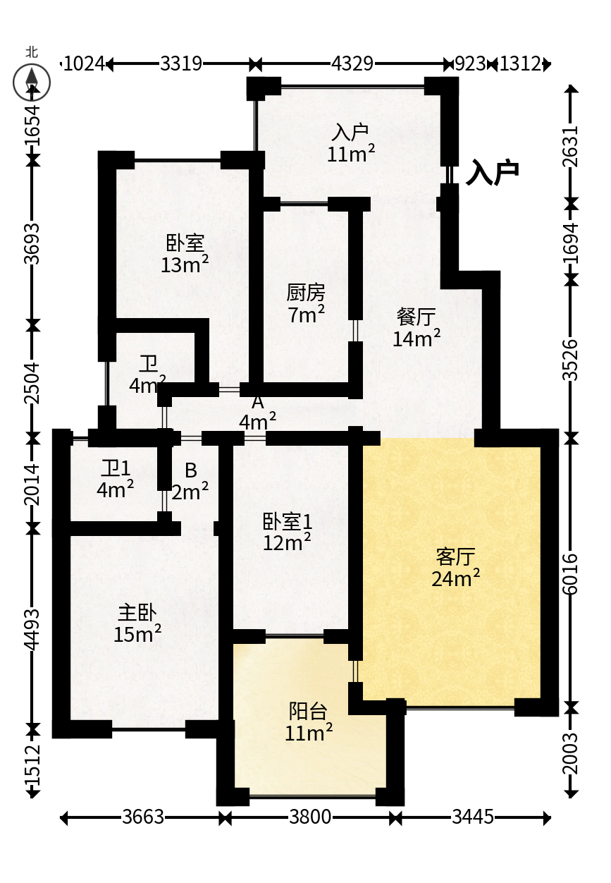 红树湾  3室2厅1卫   91.00万户型图