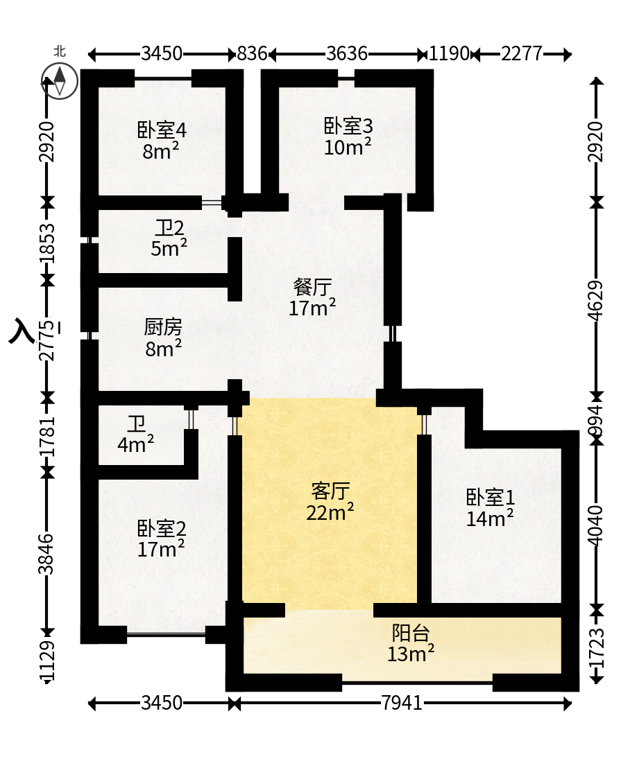 长沙润府  4室2厅2卫   235.00万户型图