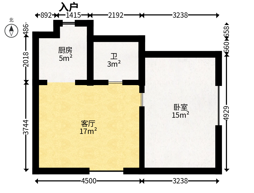 观园国际公寓  1室1厅1卫   43.00万户型图