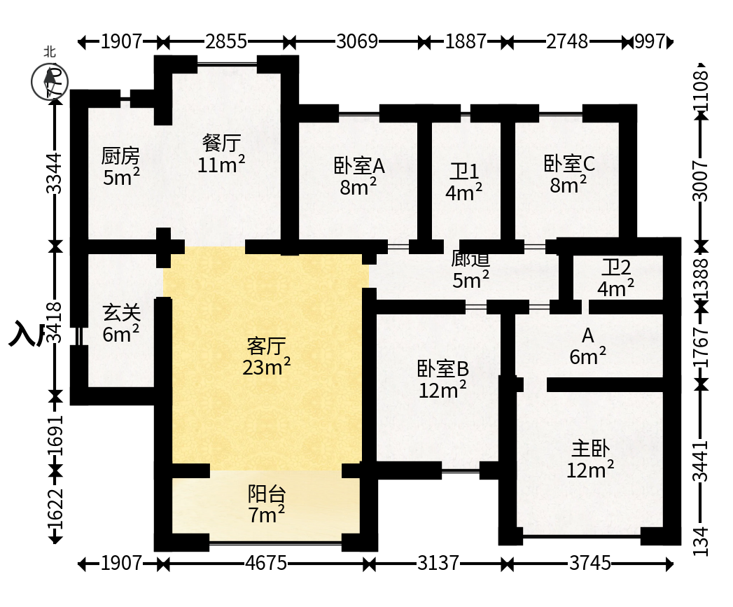 江山帝景哈佛  4室2厅2卫   140.00万户型图