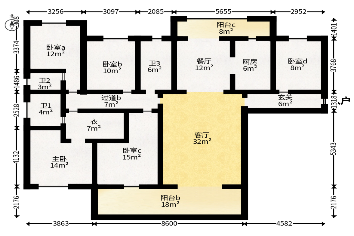 润和谷山郡（悦禧山庄水榭花都）  5室2厅3卫   145.00万户型图