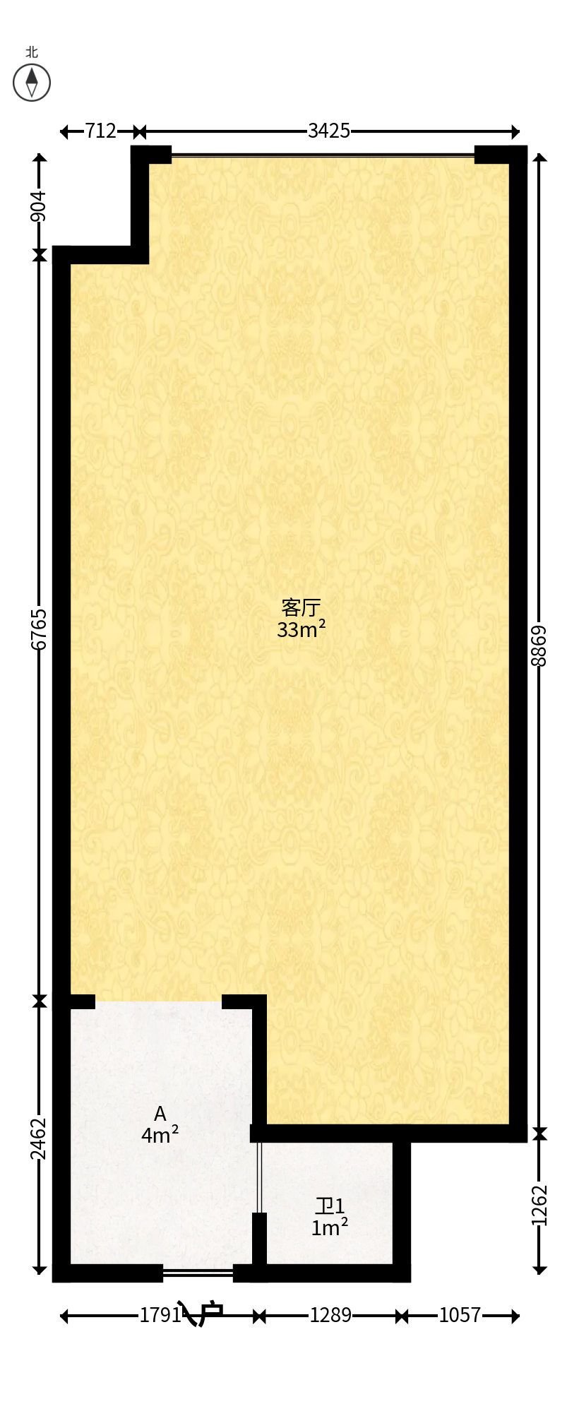 京武浪琴山一、二期  1室1厅2卫   47.00万户型图