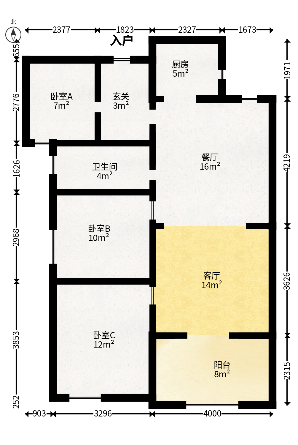 北辰中央公园C区  3室2厅1卫   115.00万户型图