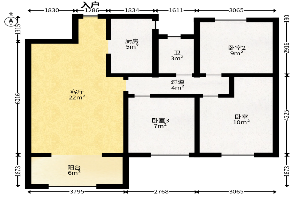 金鹰玖珑山  3室2厅1卫   62.00万户型图