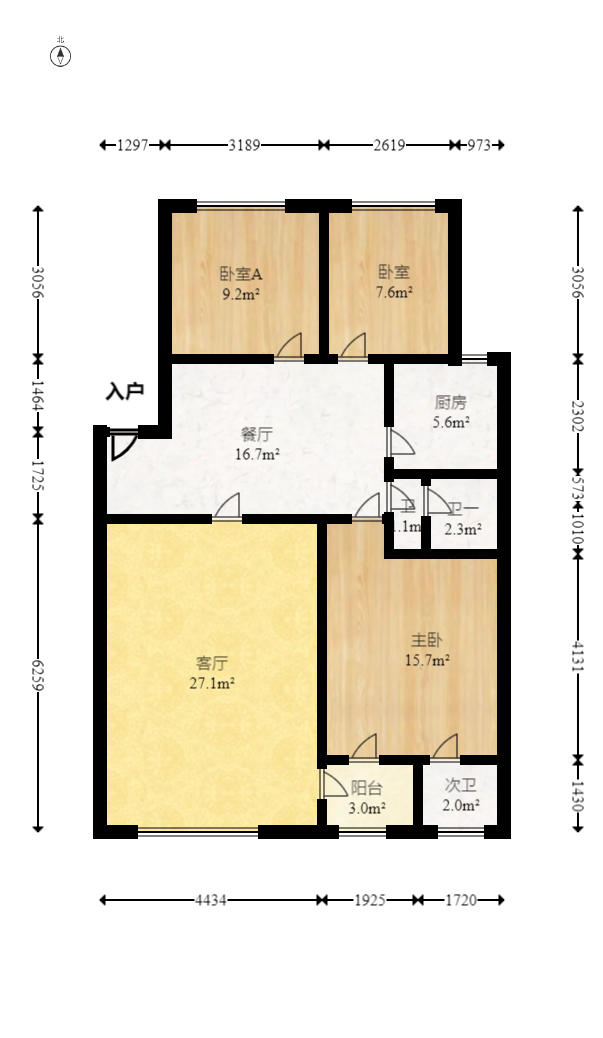 欣安小区  3室2厅2卫   60.00万户型图