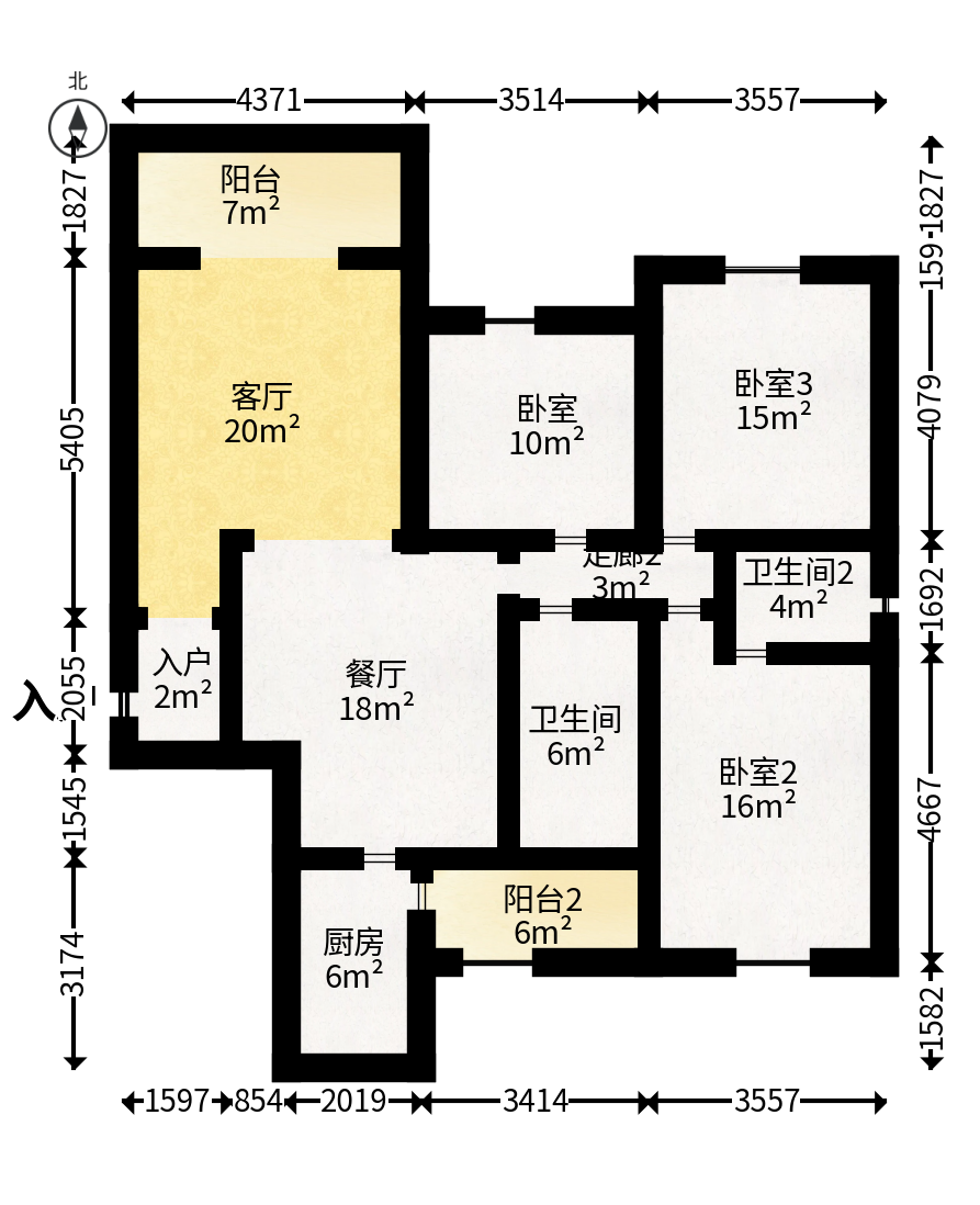 博雅湘水湾  3室2厅2卫   70.00万户型图