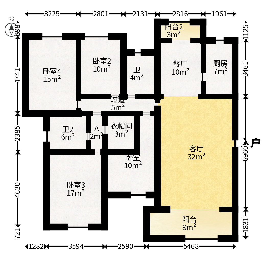 长房西郡  4室2厅2卫   126.80万户型图