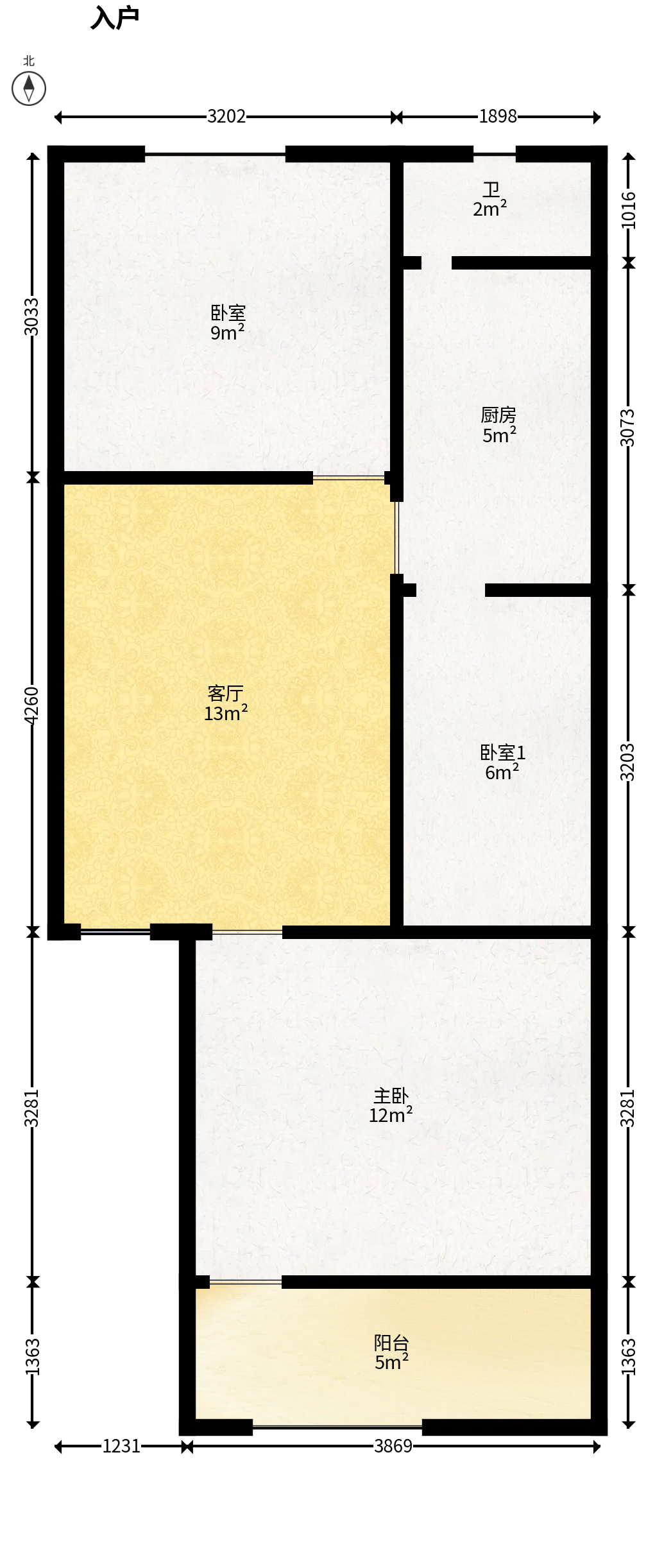向韶村  3室1厅1卫   50.00万户型图