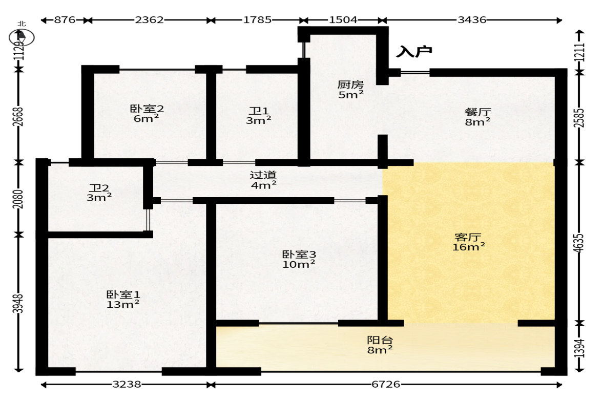 龙湖璟宸原著（龙湖紫宸）  3室2厅2卫   83.80万户型图