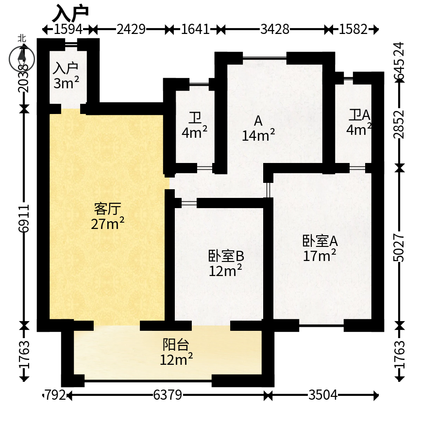 旭辉都会山  3室1厅1卫   185.00万户型图