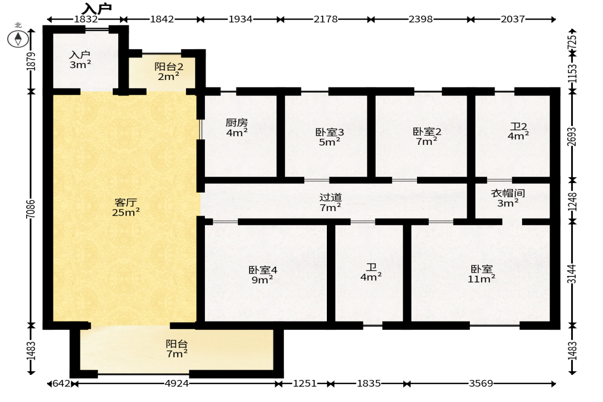 长沙美的麓府  4室2厅2卫   125.00万户型图