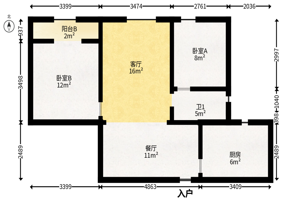 万科金域华府三四期  2室2厅1卫   71.00万户型图