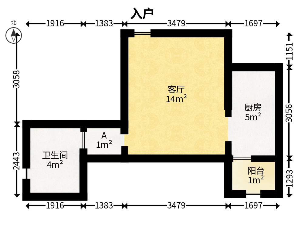 五矿万境蓝山  1室2厅1卫   65.00万户型图