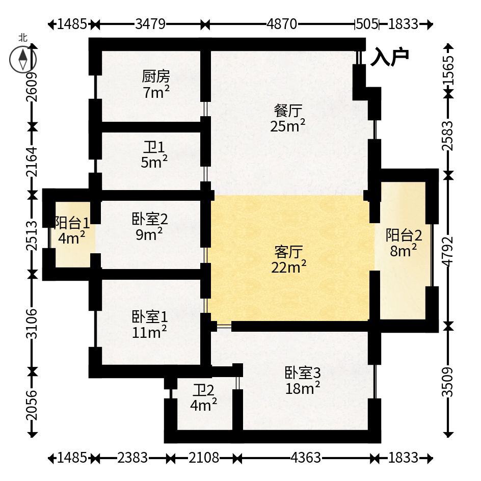 长房白沙湾  3室2厅2卫   140.00万户型图