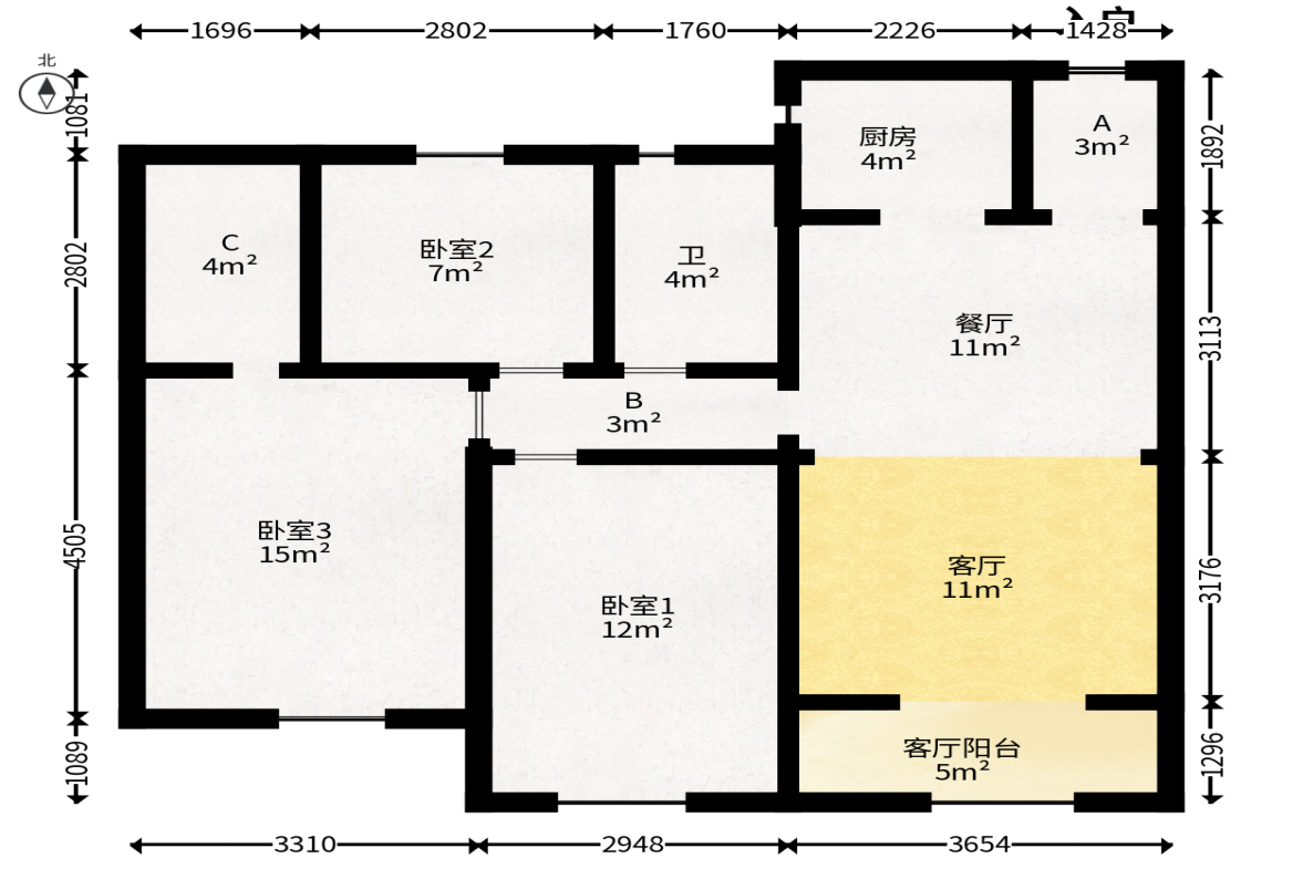 轻盐阳光CEO(轻盐雅苑)(轻奢时代)  3室2厅1卫   95.00万户型图