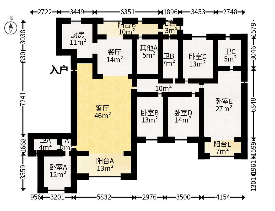 长房半岛蓝湾（观山月）  6室2厅3卫   235.00万户型图