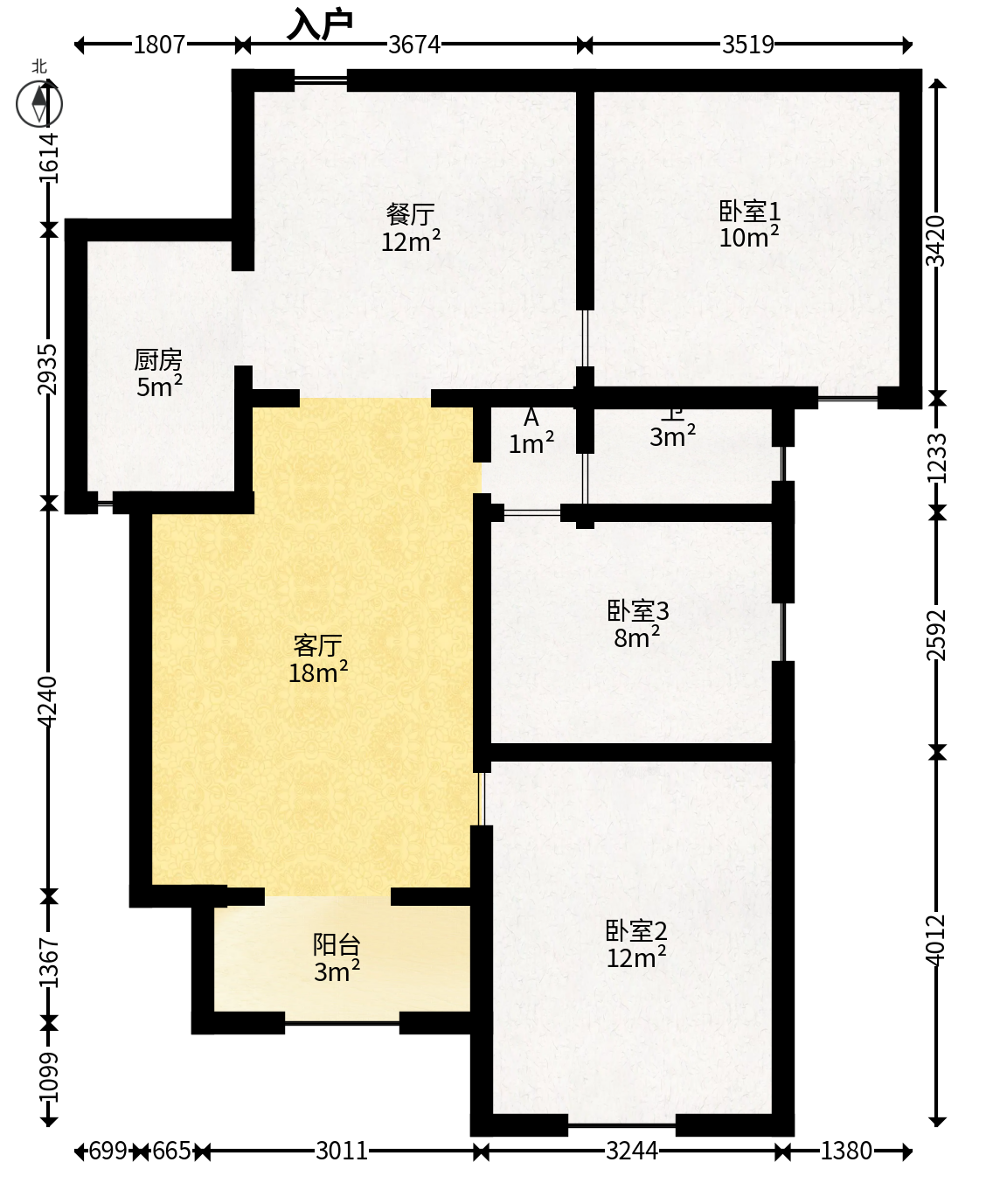 金地格林公馆  3室2厅1卫   108.00万户型图