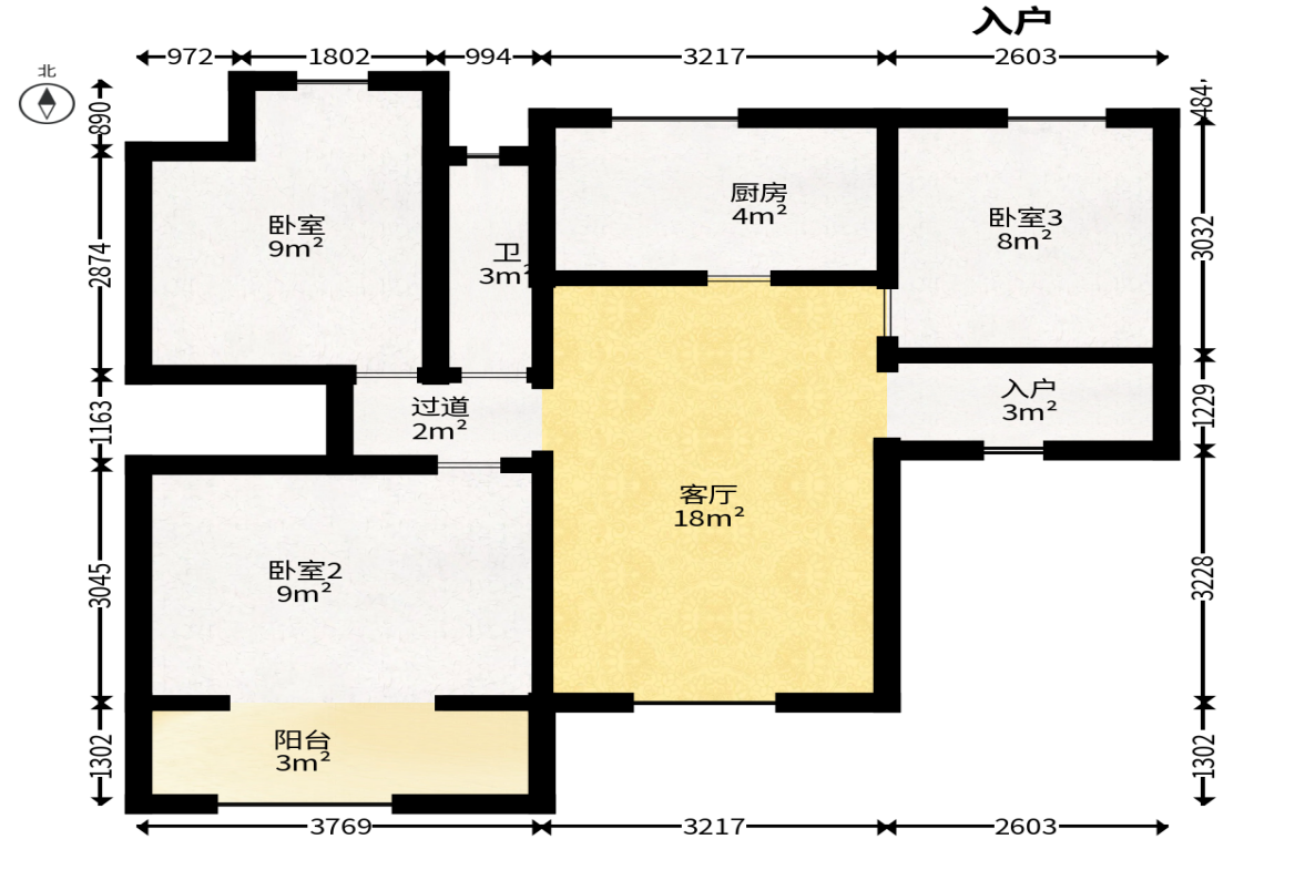 荣盛花语馨苑  3室2厅1卫   65.00万户型图