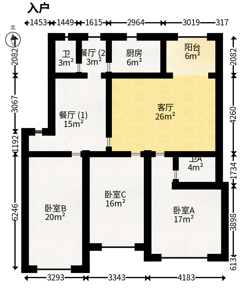 望城坡老派出所宿舍  3室2厅2卫   100.00万户型图