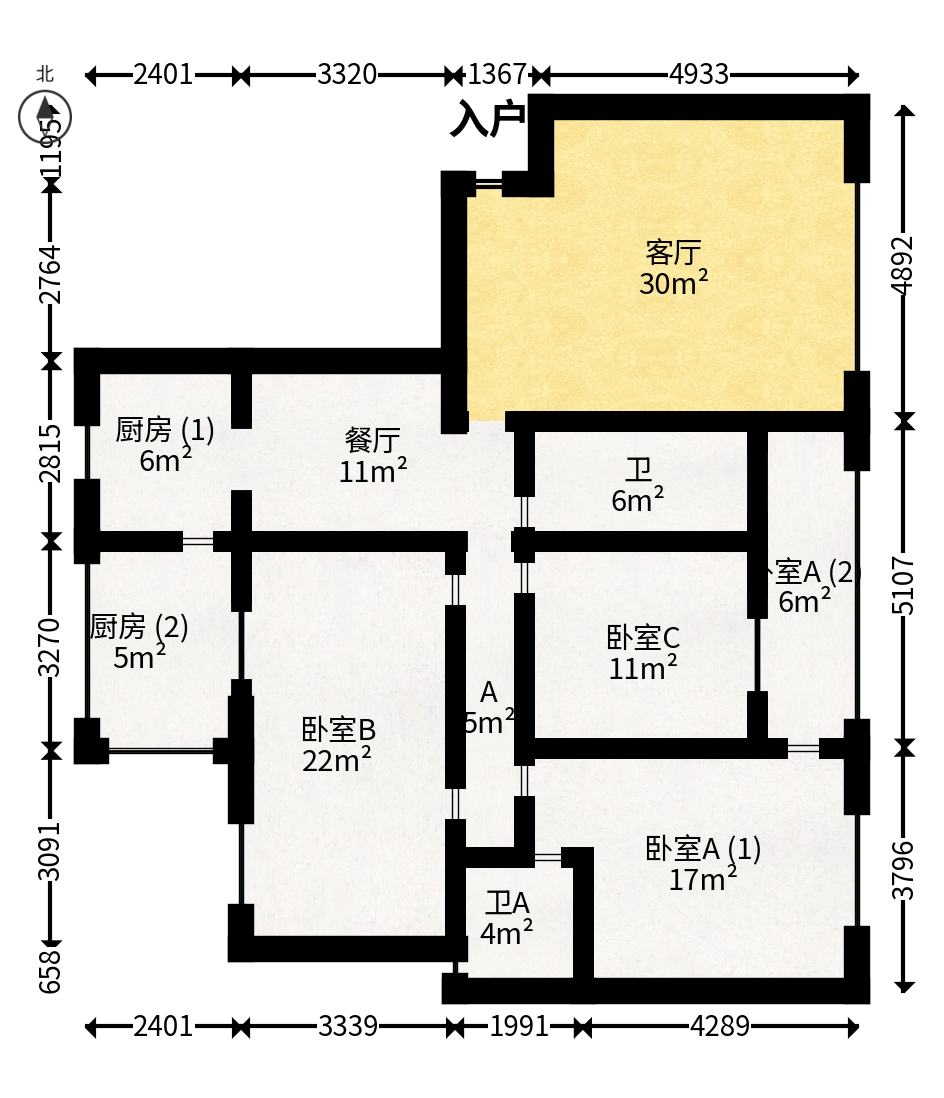 格林星城  4室2厅2卫   126.00万户型图