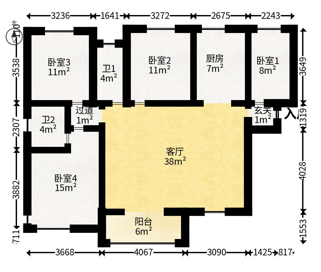 润和之悦（金泽园）  4室2厅2卫   89.00万户型图