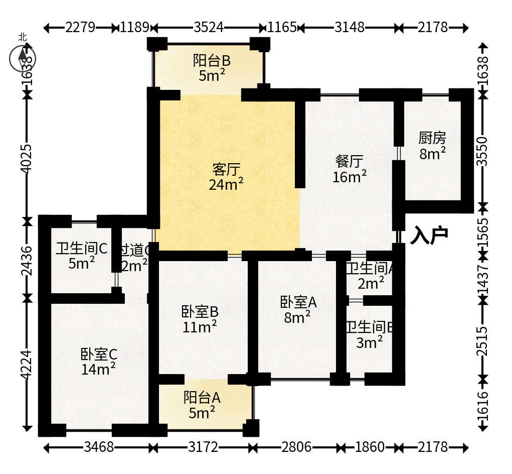 乾城（兴旺乾城）  3室2厅2卫   116.00万户型图