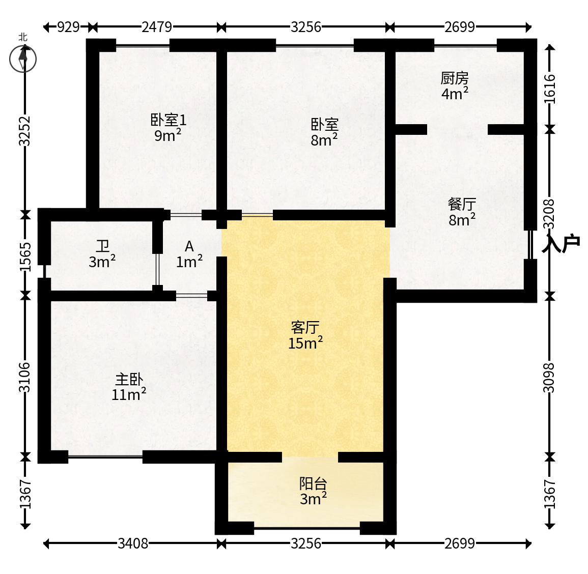 荣盛花语城  3室2厅1卫   66.00万户型图