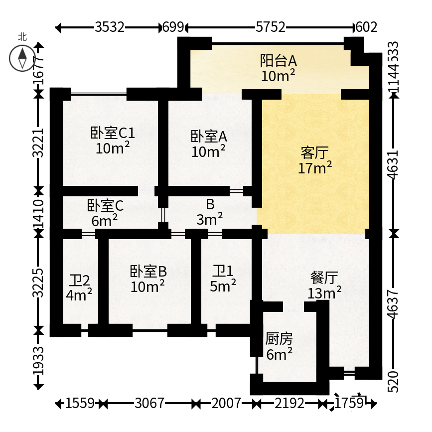 旭辉雨花郡  3室2厅2卫   163.00万户型图