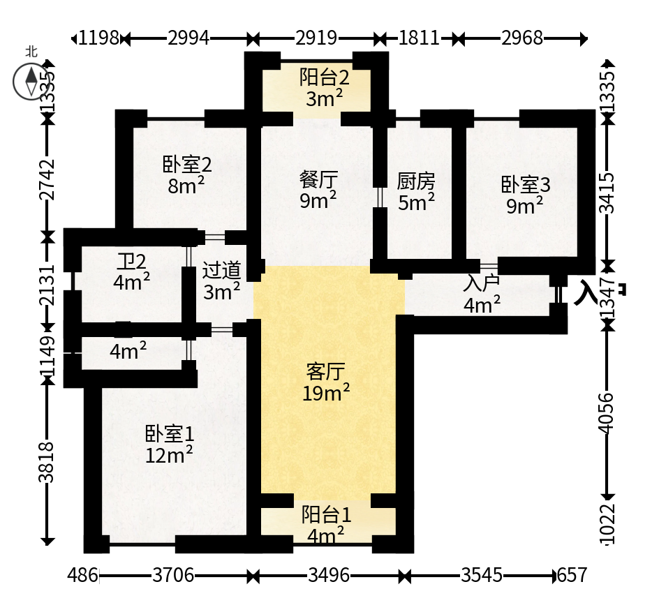 顺舟旺城  3室2厅2卫   95.00万户型图