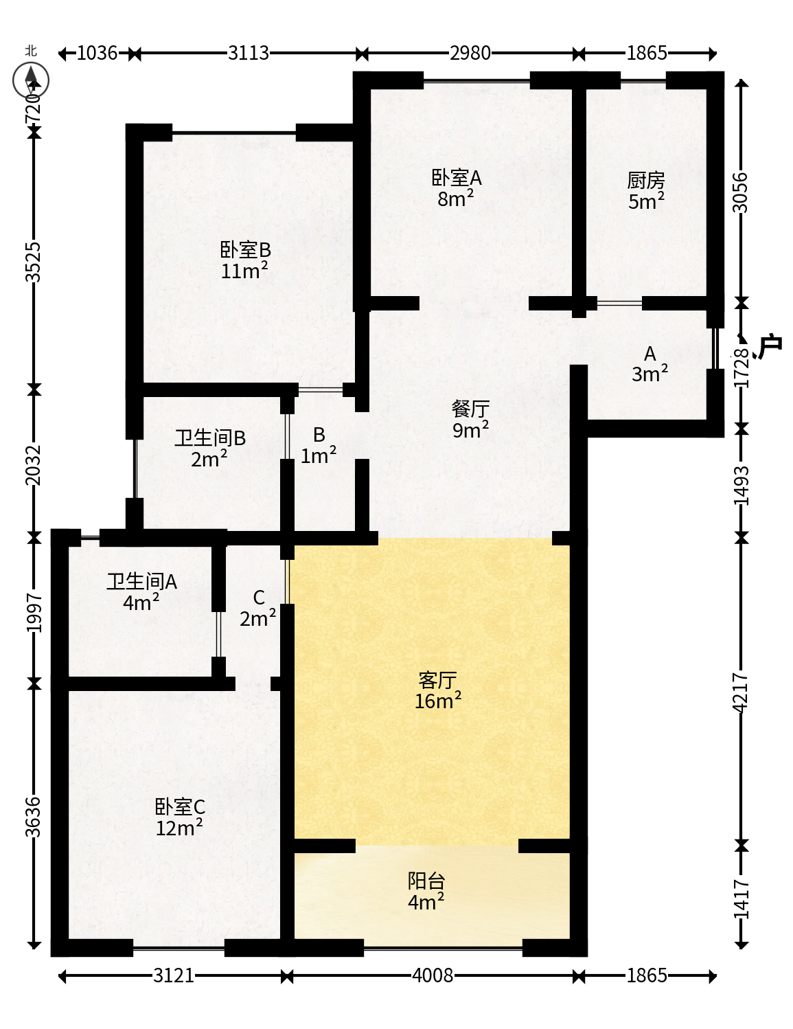 绿地新都会  3室2厅2卫   90.00万户型图