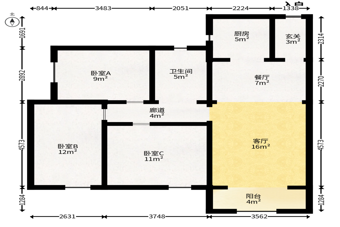兰亭湾畔  3室2厅1卫   105.00万户型图