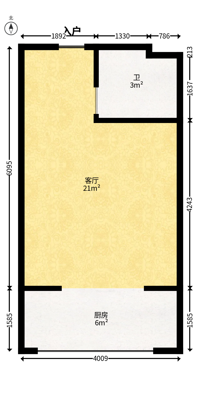 观湖公寓  1室1厅1卫   32.50万户型图
