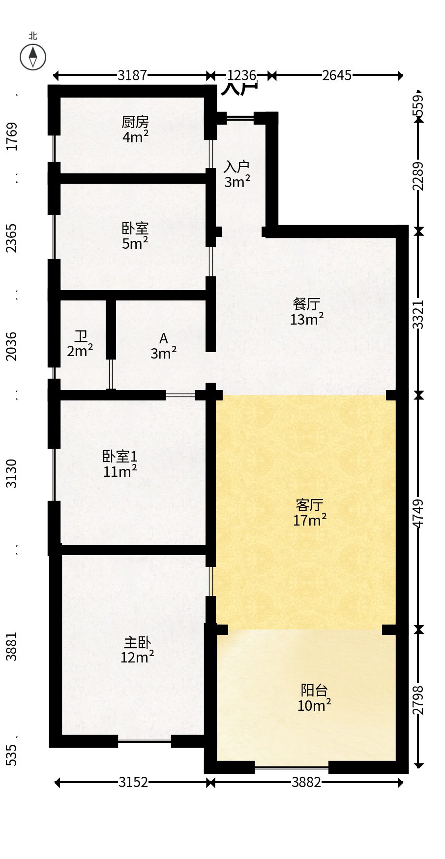 保利香槟国际  3室2厅1卫   85.00万户型图