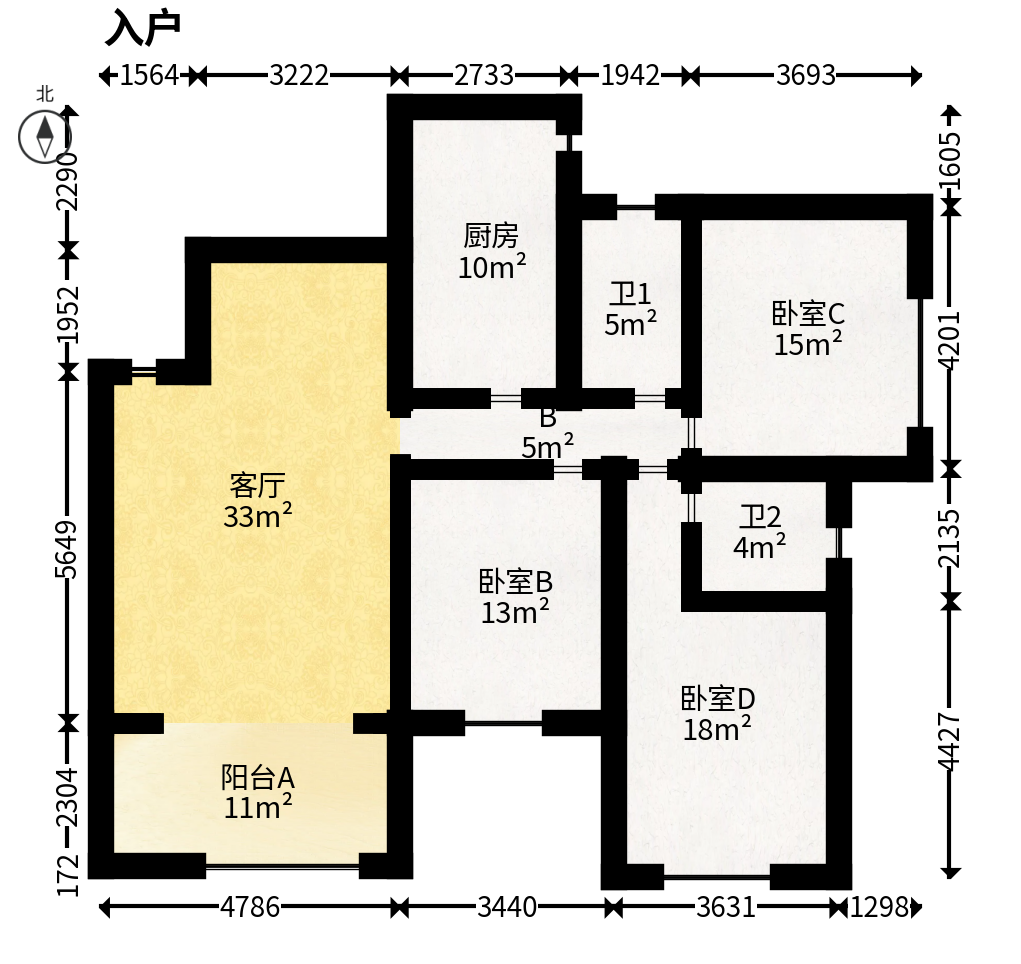 恒大绿洲  3室2厅2卫   163.00万户型图