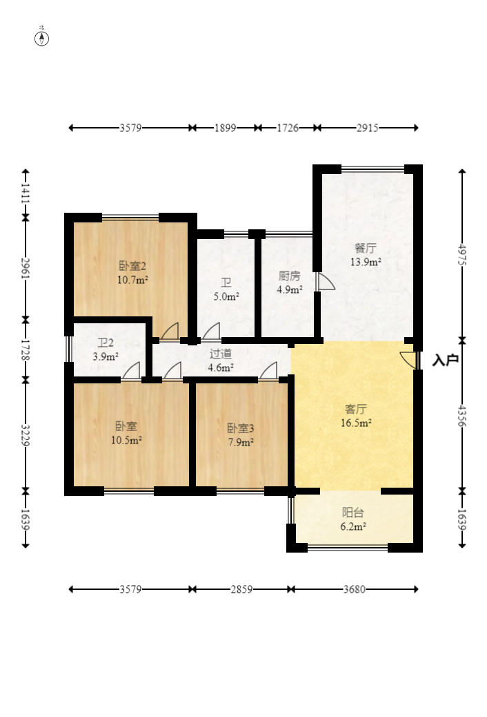 金鹰玖珑山  3室2厅2卫   85.00万户型图