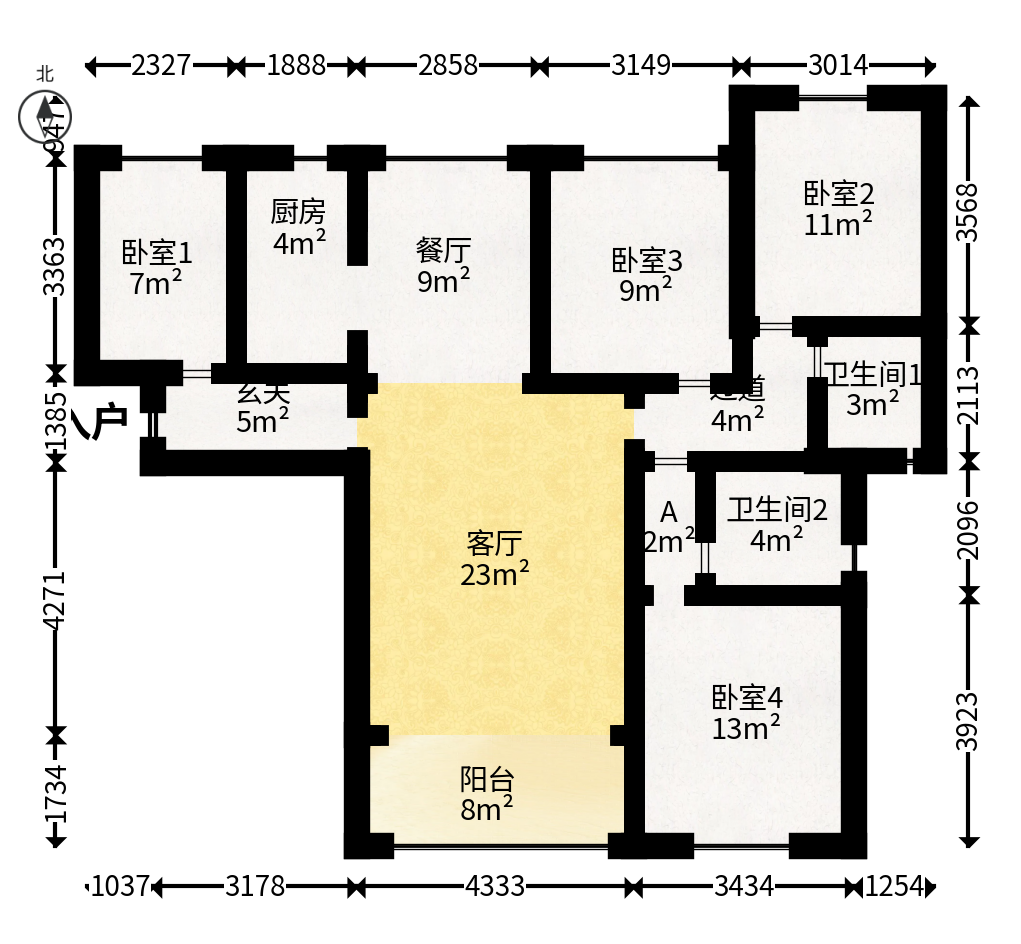 勤诚达境界城  4室2厅2卫   119.80万户型图