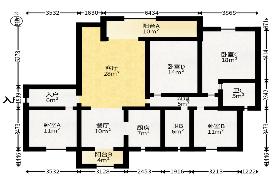 长房岭秀时代  4室2厅2卫   190.00万户型图