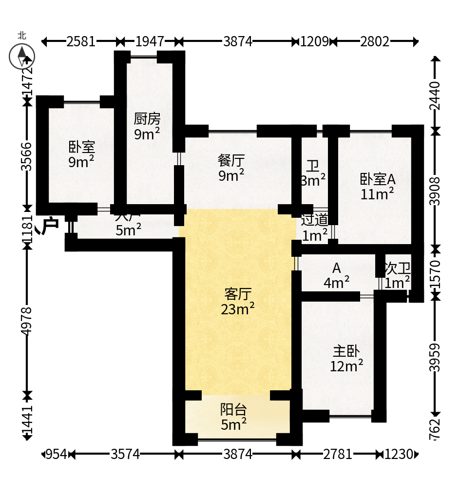 海伦春天  3室2厅2卫   86.80万户型图