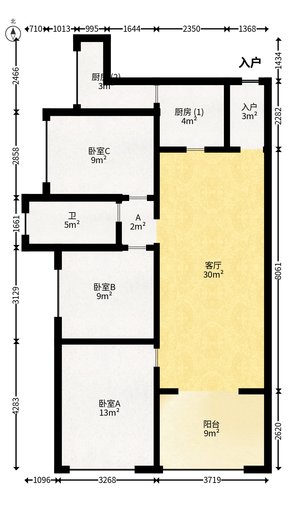 达美D6区  3室2厅1卫   100.00万户型图