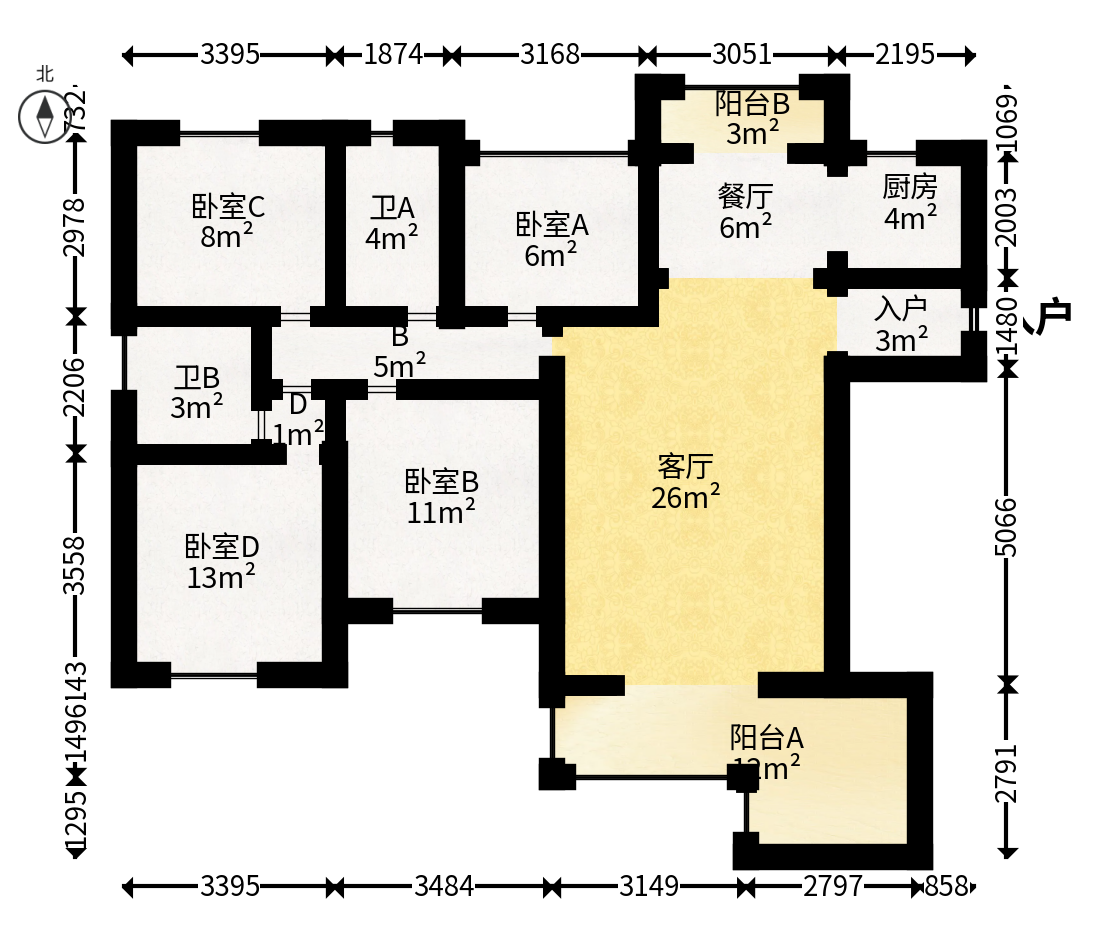 云开壹品樾玺  5室2厅2卫   130.00万户型图