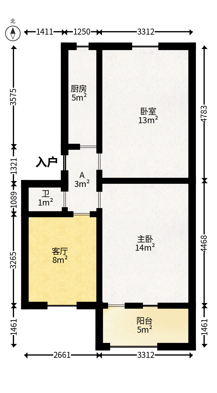 文艺新村  2室1厅1卫   38.00万户型图