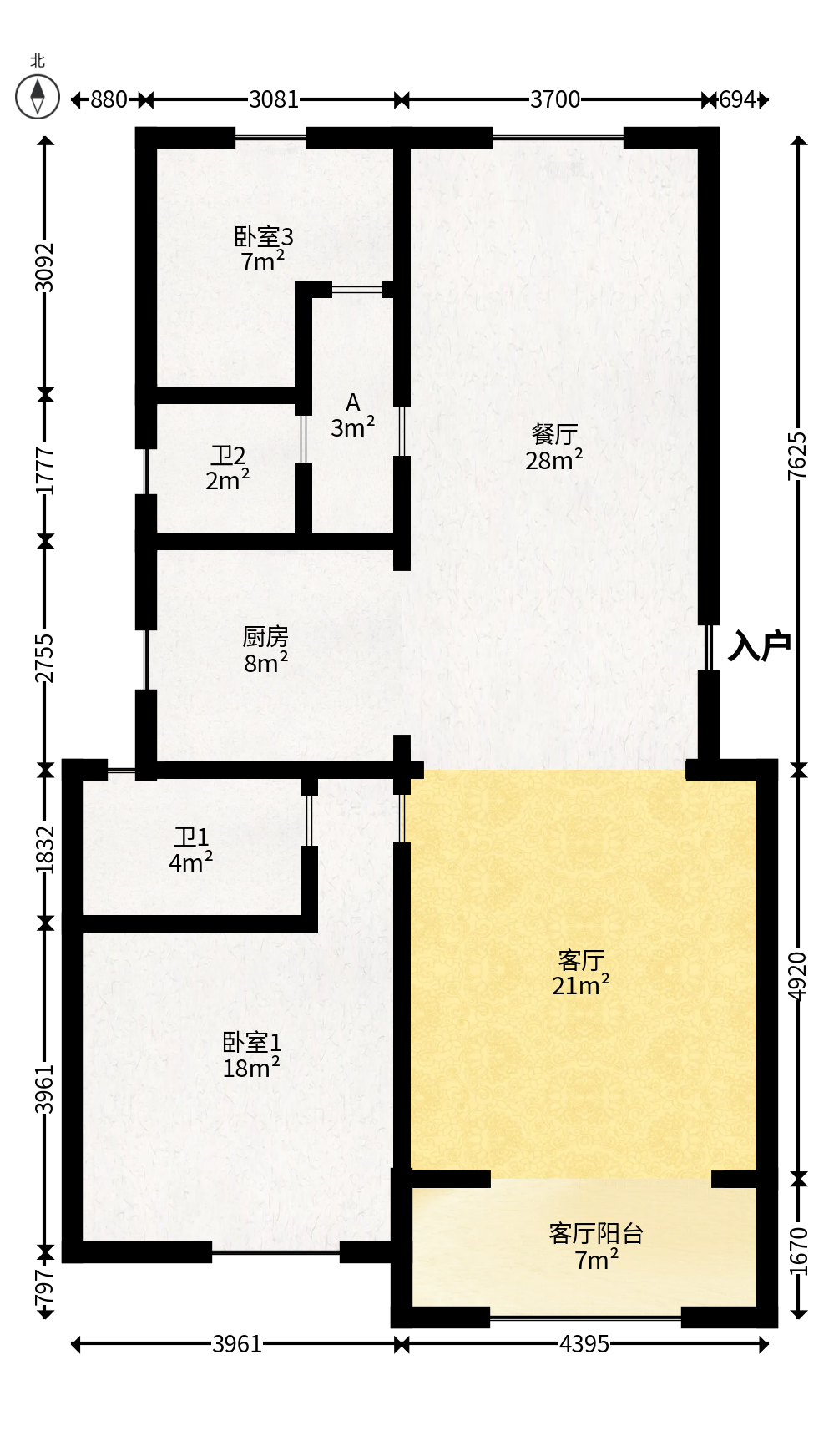 长沙润府  3室2厅2卫   166.00万户型图