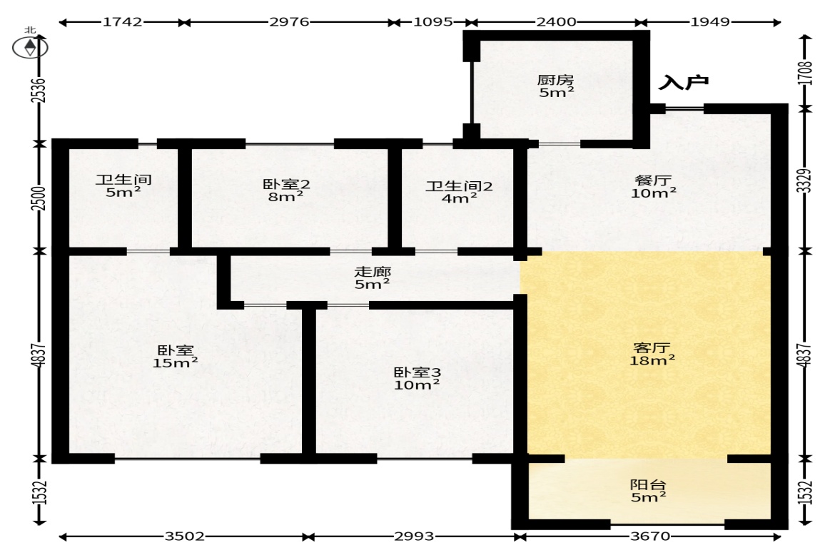 新力菩悦星都汇  3室2厅2卫   97.00万户型图