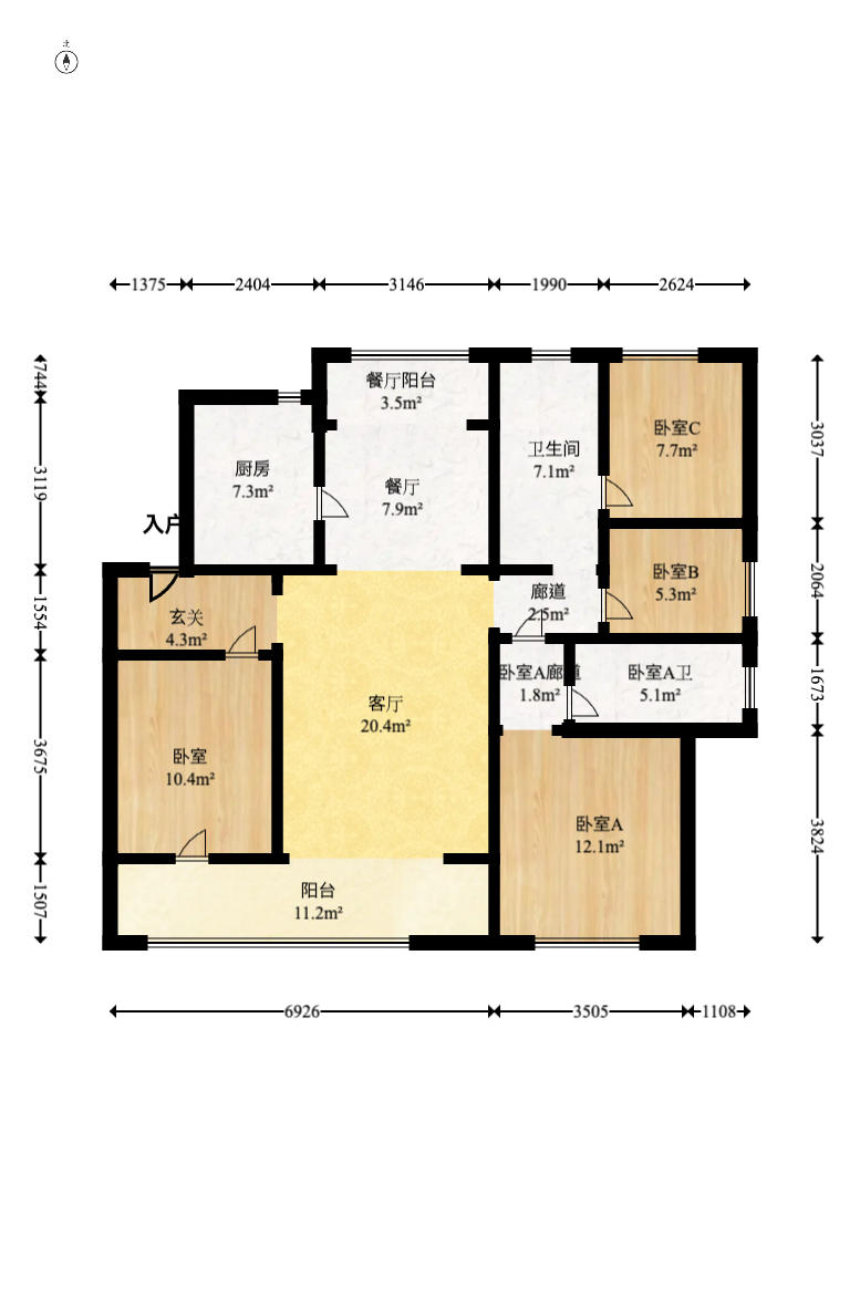 卓越洋湖晴翠  4室2厅2卫   215.00万户型图